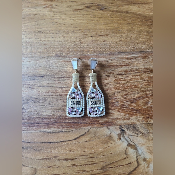 Champagne Bottle "Bride" Earrings - Picture 3 of 5